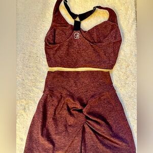 Bombshell Burgundy Sports Bra and Shorts Set